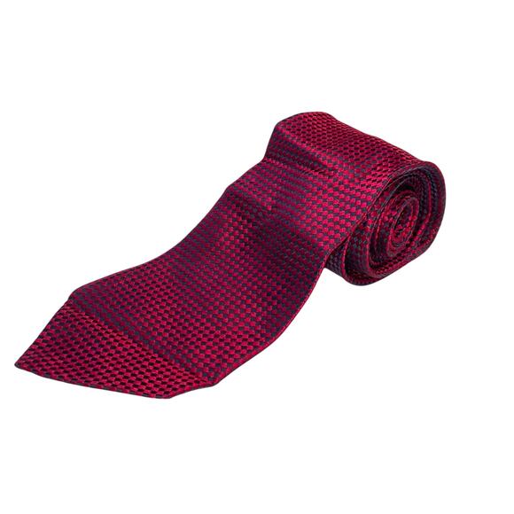 Faconnable Neck Tie Red Black Checkered Silk Hand Made France Textured 62.5x3.75 - Picture 1 of 7